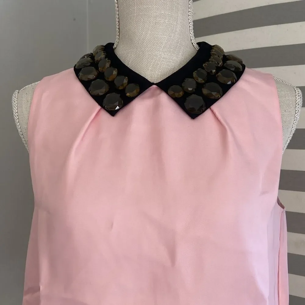 Kate Spade Pink & Black Jeweled Embellished Chic Peter Pan Collar Blouse Size 6